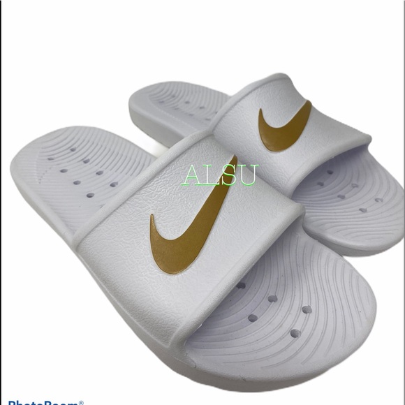Nike Slides Women’s Beach Pool Sandals White Gold - Picture 5 of 7
